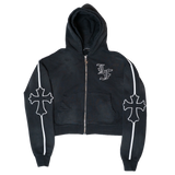 Cross Double Hood Crop Zip Up