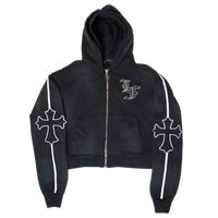 Cross Double Hood Crop Zip Up